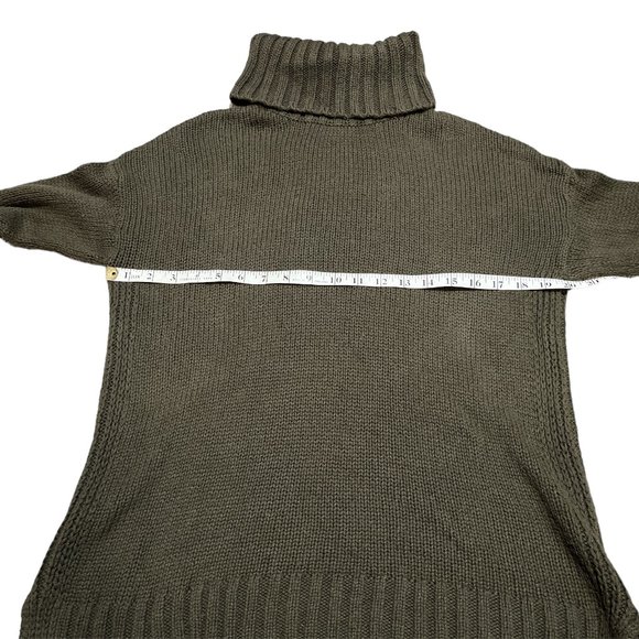 HALOGEN Green Long Knit Turtleneck Sweater Size S Hi Low **Deep Olive Green - Picture 1 of 9
